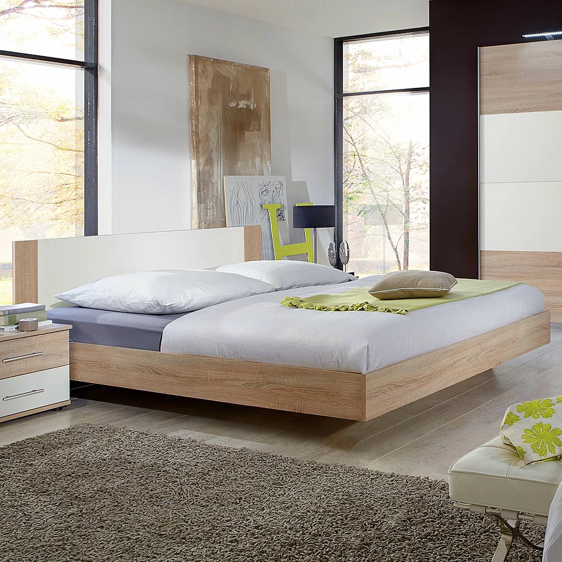 Wimex Bett Tinius - Eiche Sägerau Dekor / Weiß - 180 x 200cm – Bild 2