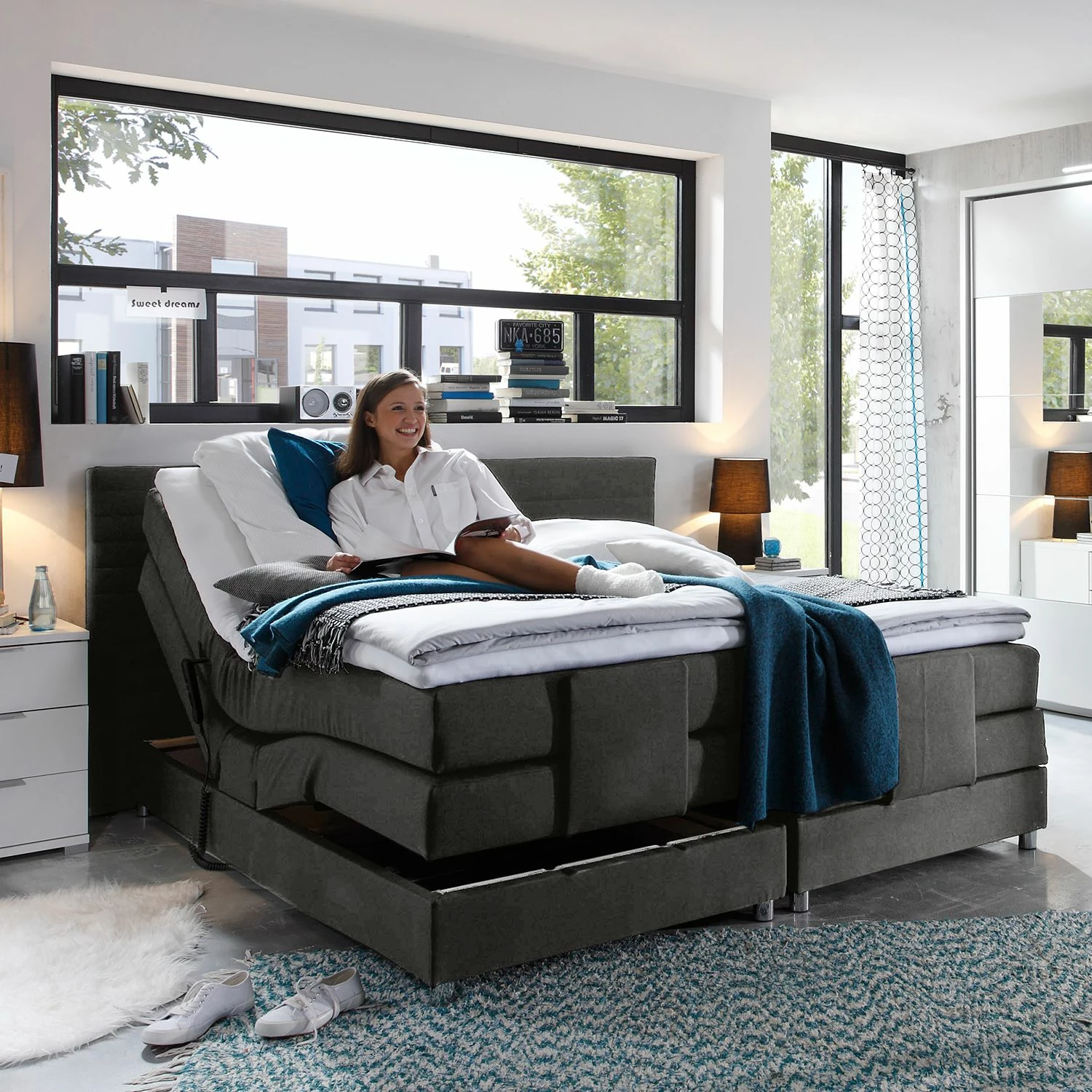 Loftscape Boxspringbett Belaja (mit Elektromotor) - Anthrazit – Bild 2