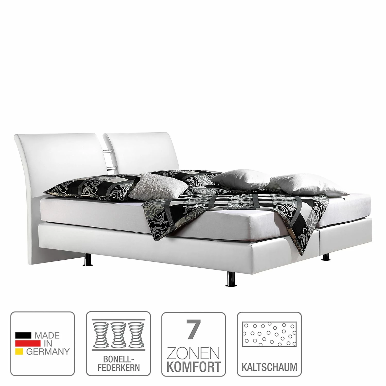 Loftscape Boxspringbett Cavan Kunstleder - Weiß - 140 x 200cm - Kaltschaummatratze - H3 – Bild 2