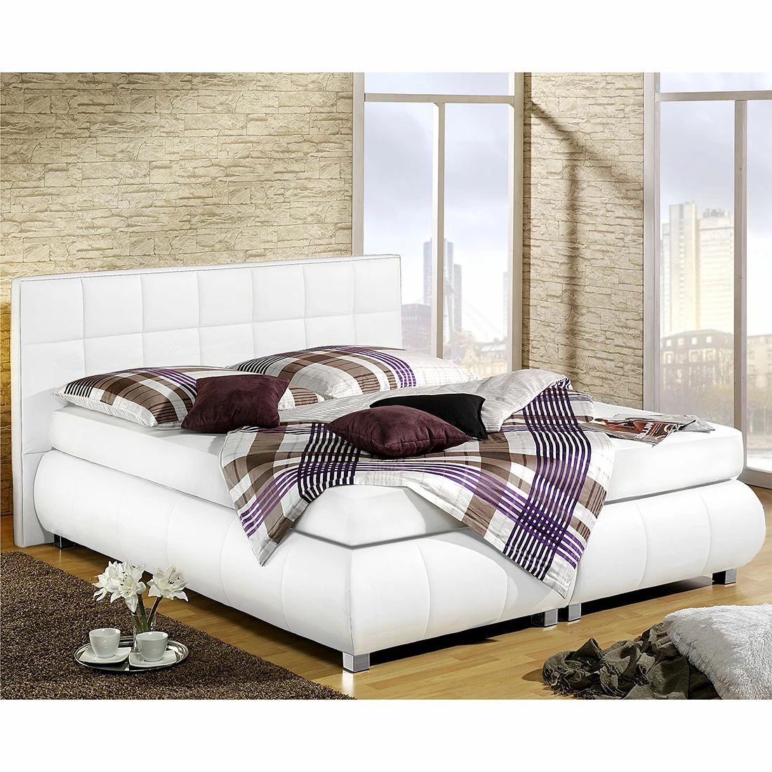 Monaco Boxspringbett Elay Kunstleder - Weiß - 180 x 200cm - Kaltschaummatratze - H3 – Bild 2
