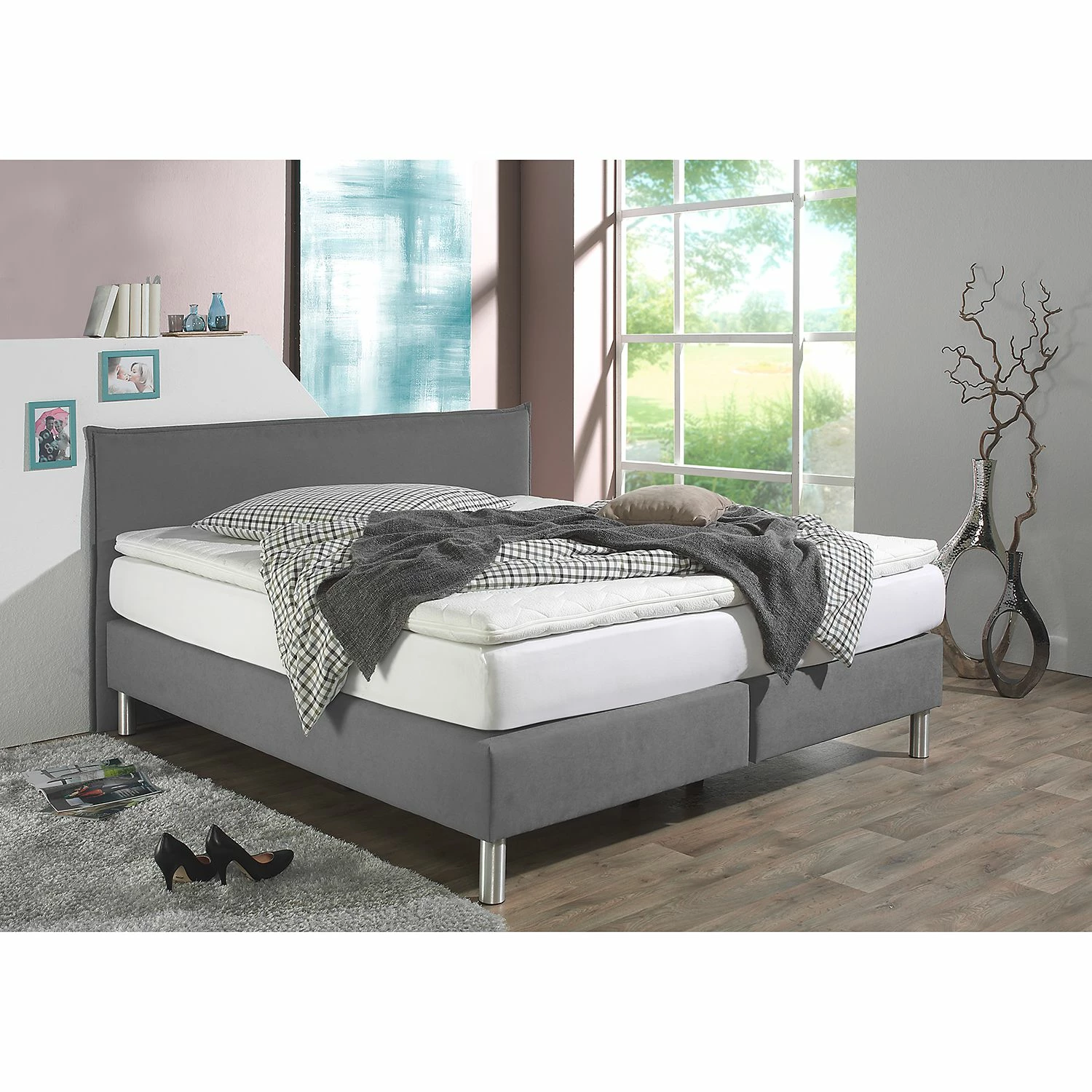 Loftscape Boxspringbett Hedensted - Grau - 200 x 200cm - Tonnentaschenfederkernmatratze - H3 – Bild 2