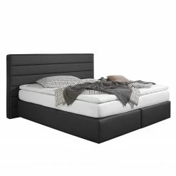 Loftscape Boxspringbett Ingebo Kunstleder - Schwarz - 160 x 200cm - Bonellfederkernmatratze - H2