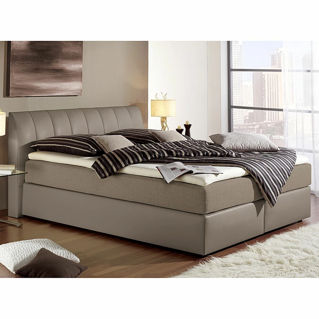 Monaco Boxspringbett Valea - Taupe - 140 x 200cm - Tonnentaschenfederkernmatratze - H3 – Bild 2
