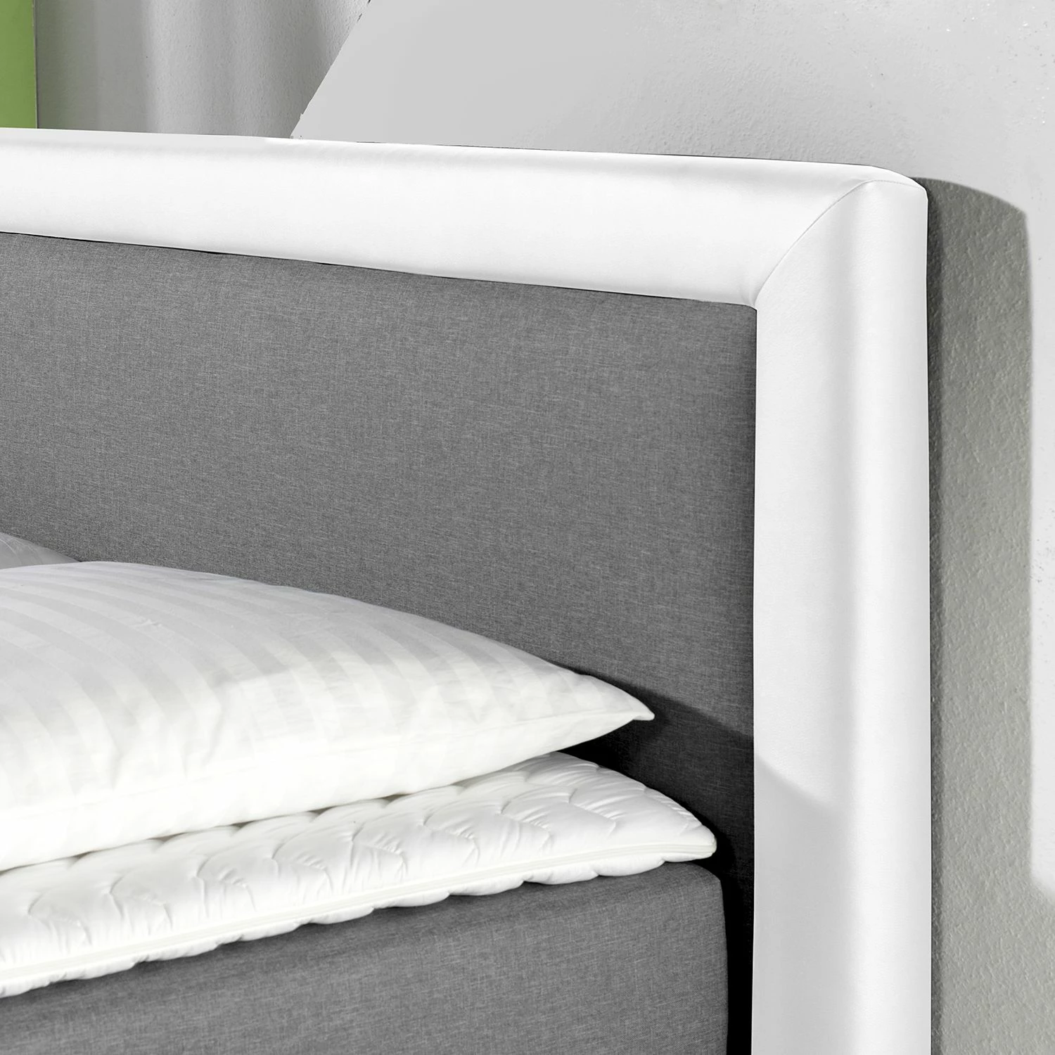 Loftscape Boxspringbett Vimmerby Kunstleder - Weiß / Grau - 200 x 200cm - Kaltschaummatratze - H3 – Bild 3