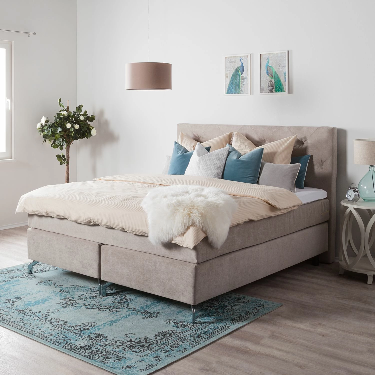 Maison Belfort Boxspringbett Dogali - Velours - Beige - 160 x 200cm – Bild 2