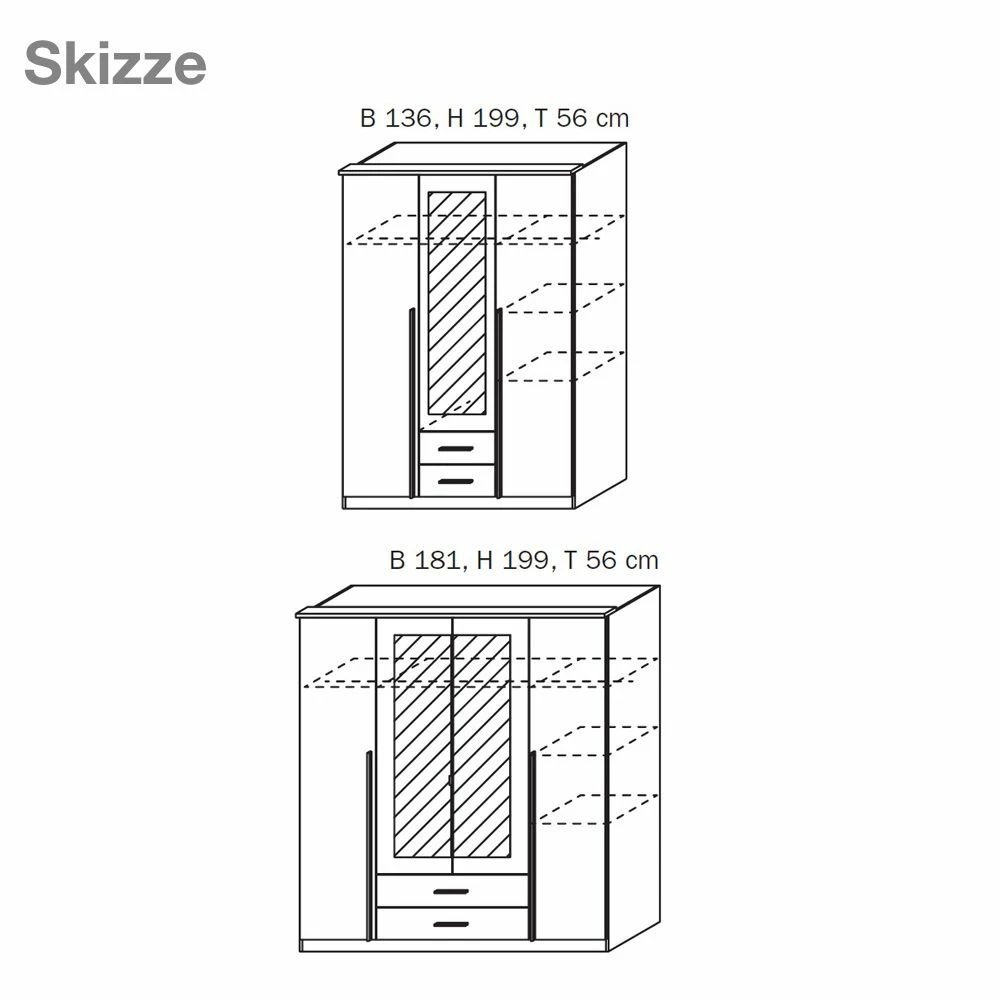Rauch Blue Drehtüren-/ Kombischrank Krefeld - mit Spiegel - Eiche Sonoma-Dekor/Alpinweiß - Breite 181 cm – Bild 9