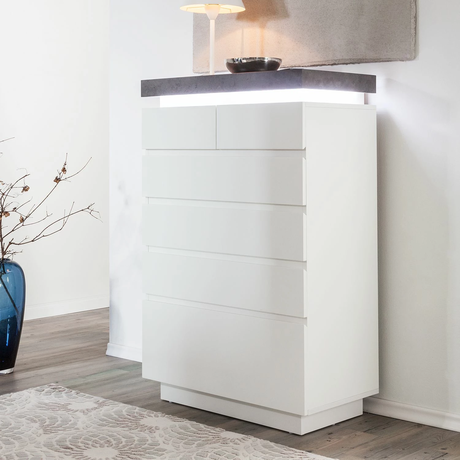 Fredriks Kommode Namona II - Inkl. Beleuchtung - Beton Dekor / Weiß – Bild 3