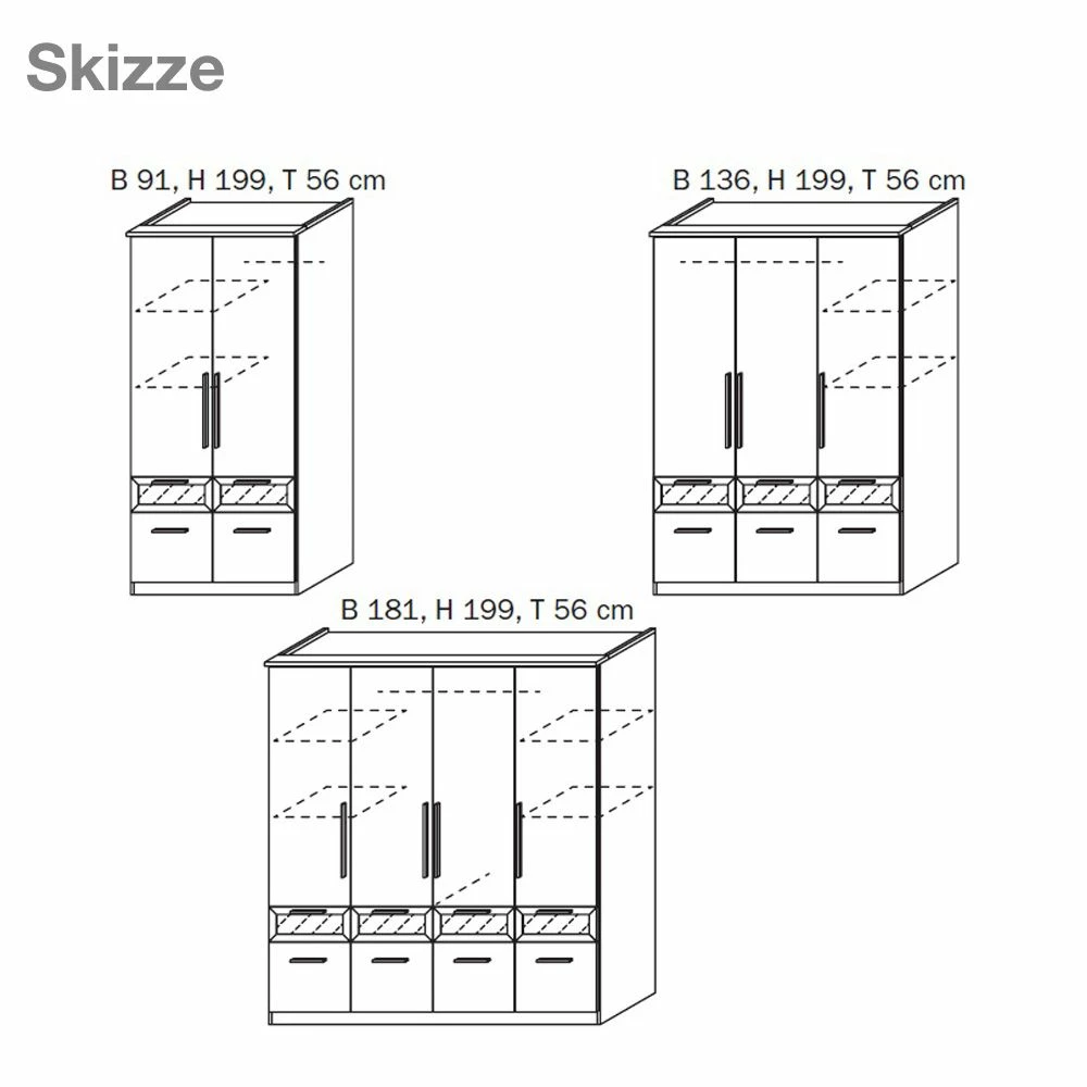 Rauch Blue Drehtüren-/Kombischrank Bochum - Alpinweiß/Milchglas - Schrankbreite 181 cm, 4-türig – Bild 13