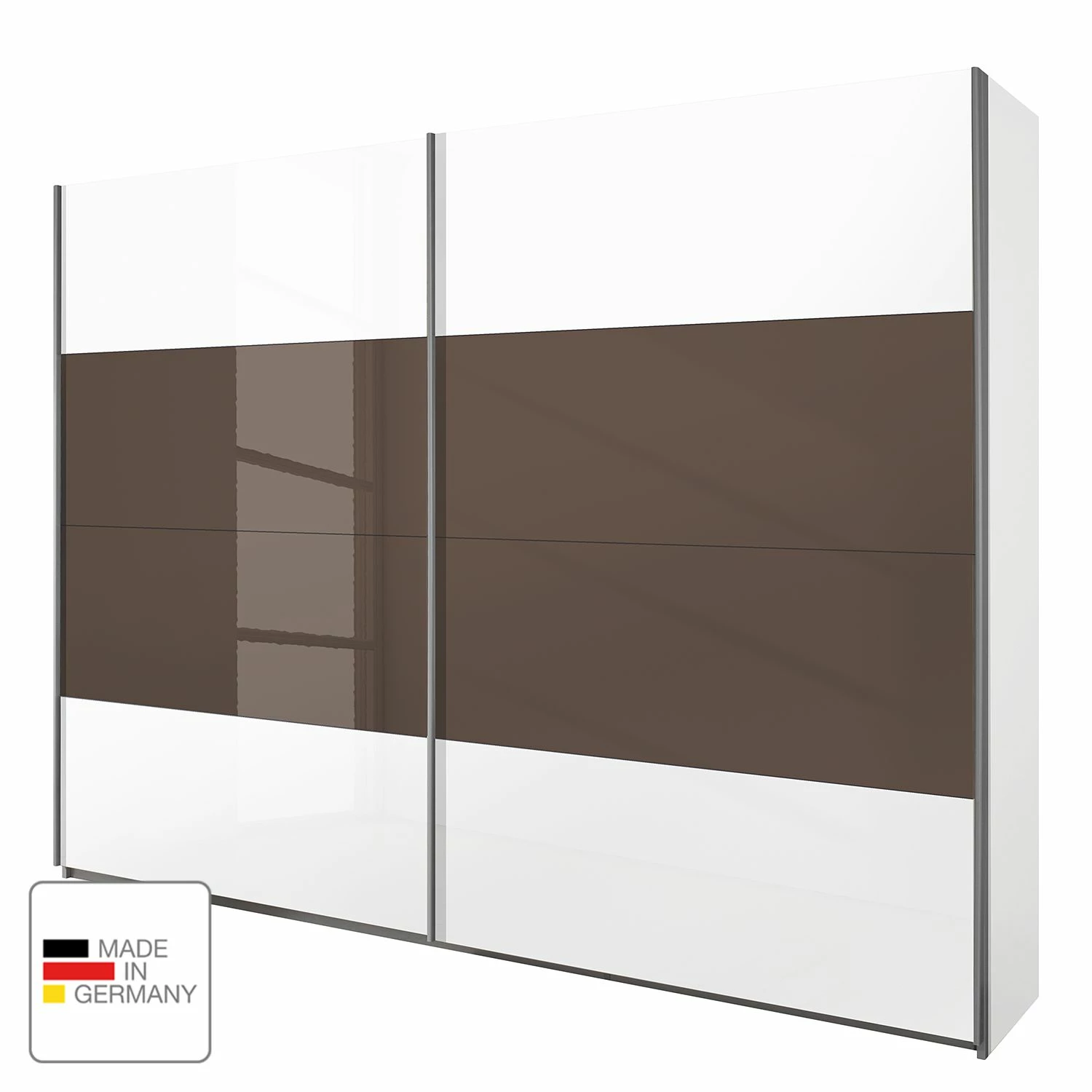 Rauch Orange Schwebetürenschrank Quadra - Alpinweiß / Hochglanz Weiß & Lavagrau - Breite x Höhe: 271 x 230 cm – Bild 2