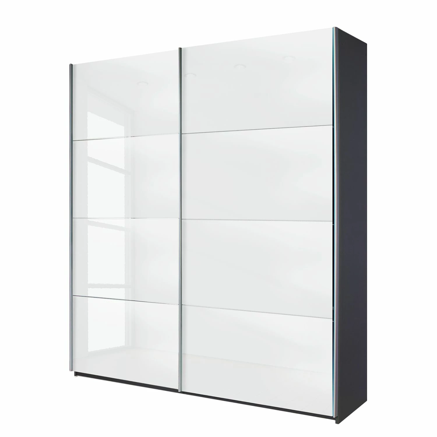 Rauch Orange Schwebetürenschrank Quadra - Grau-metallic / Glas Weiß - Breite x Höhe: 271 x 230 cm