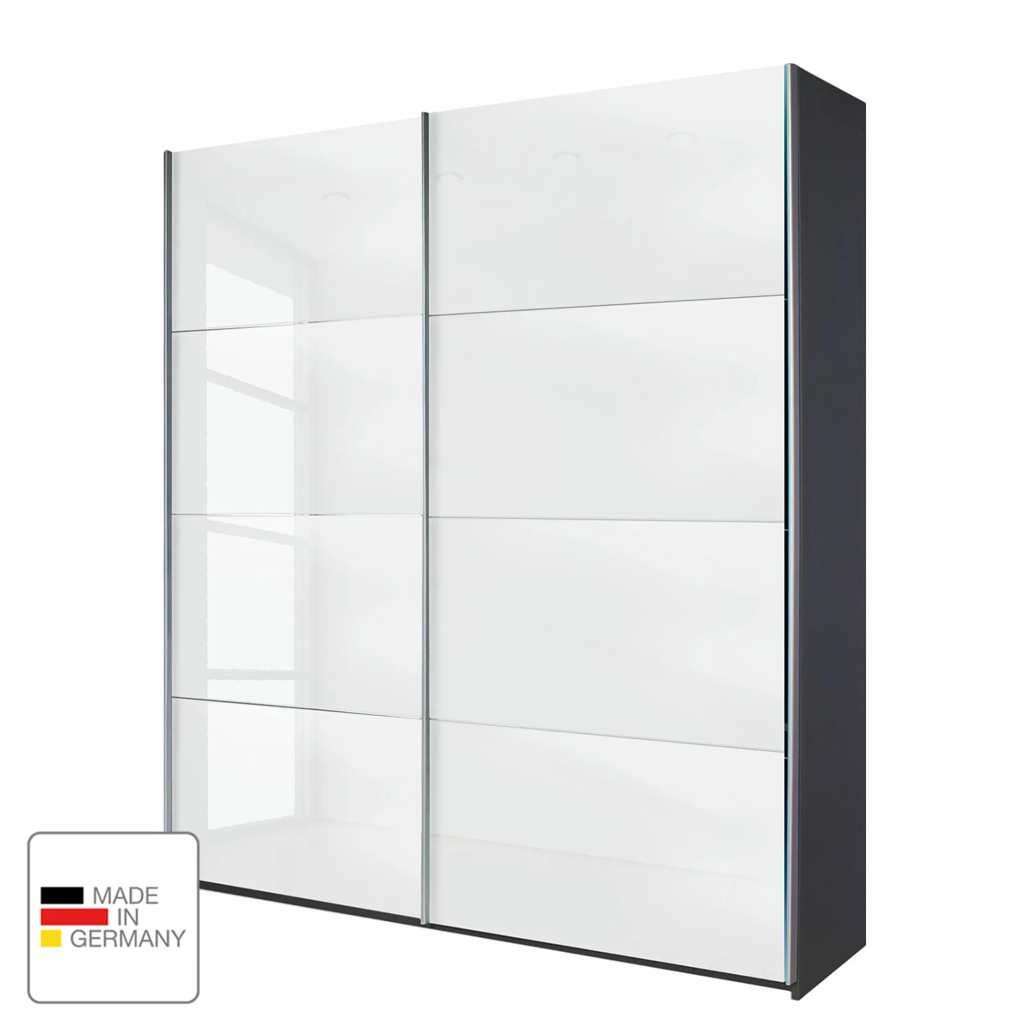 Rauch Orange Schwebetürenschrank Quadra - Grau-metallic / Glas Weiß - Breite x Höhe: 271 x 230 cm – Bild 2