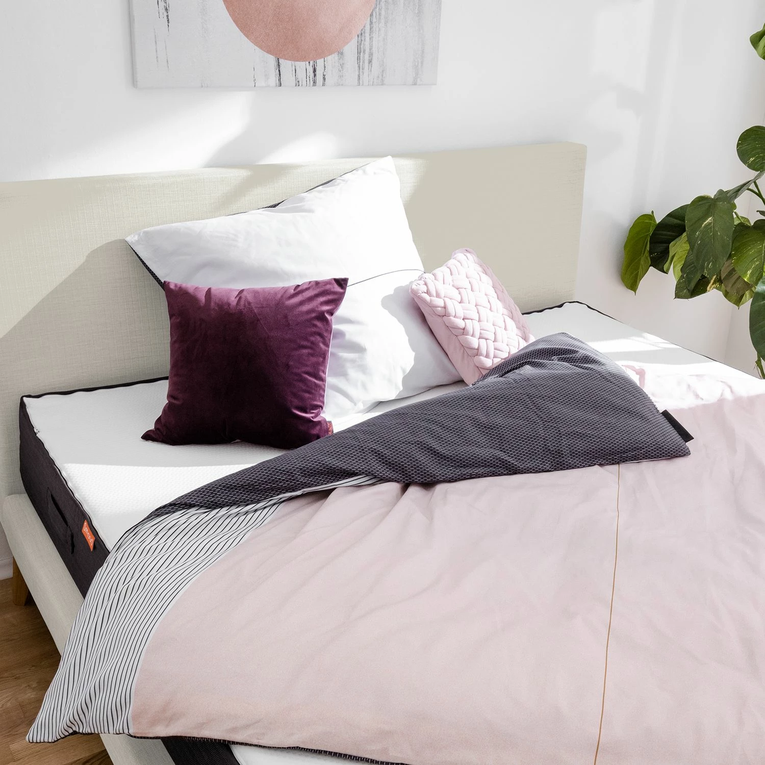 SmoodSpring Bett I - Webstoff / Eiche massiv - Creme - 180 x 200cm – Bild 11