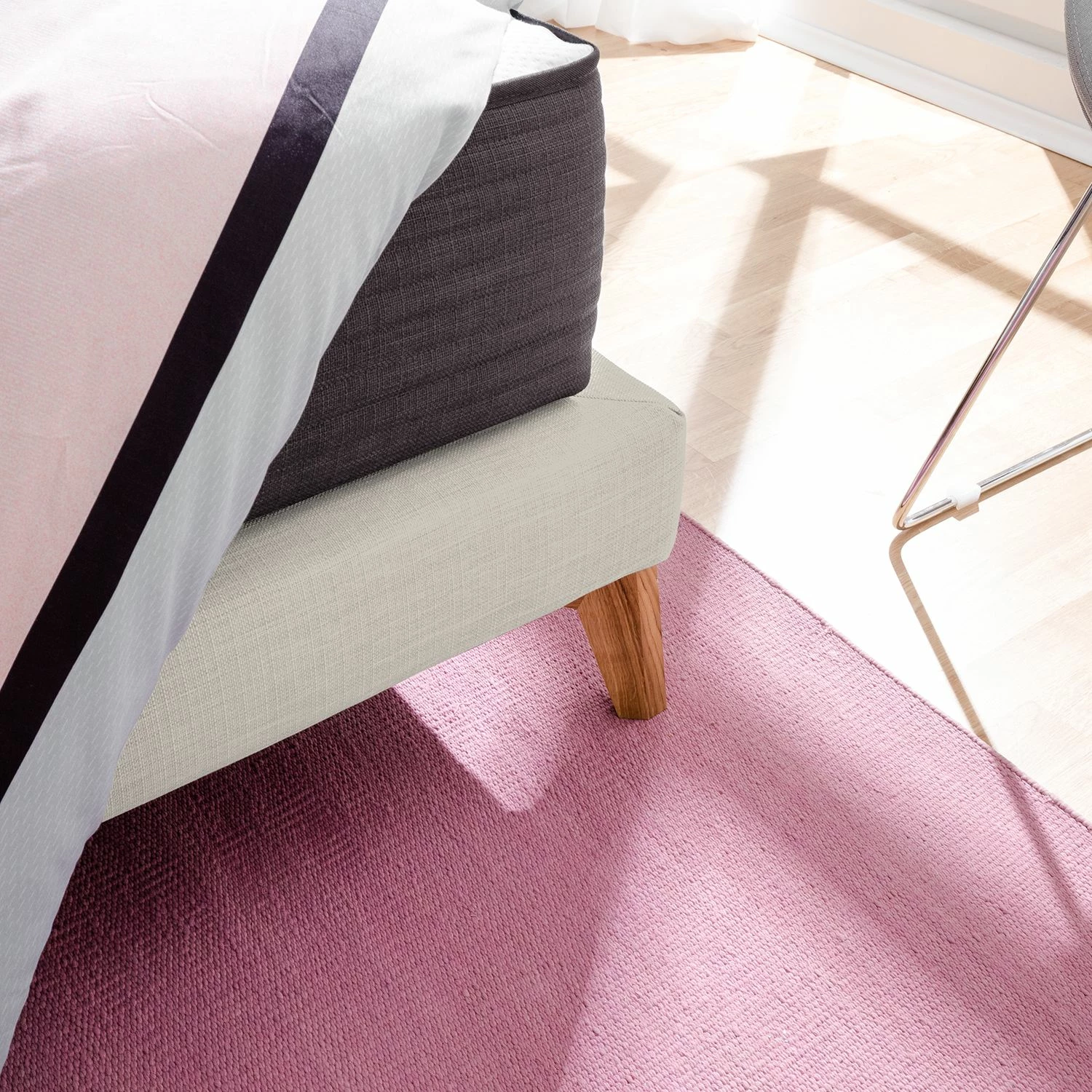 SmoodSpring Bett I - Webstoff / Eiche massiv - Creme - 180 x 200cm – Bild 10