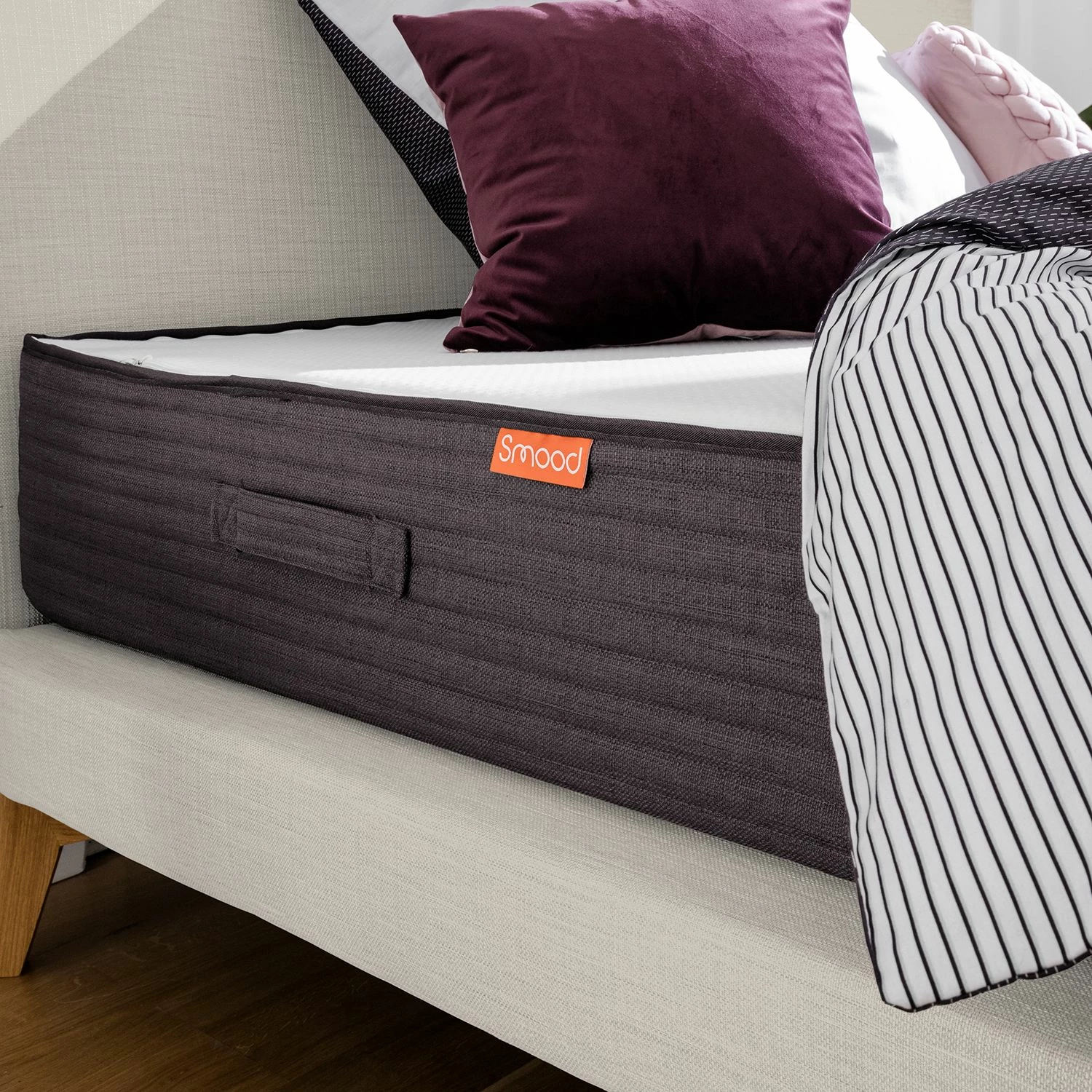 SmoodSpring Bett I - Webstoff / Eiche massiv - Creme - 180 x 200cm – Bild 9