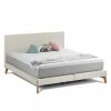 SmoodSpring Bett I - Webstoff / Eiche massiv - Creme - 180 x 200cm