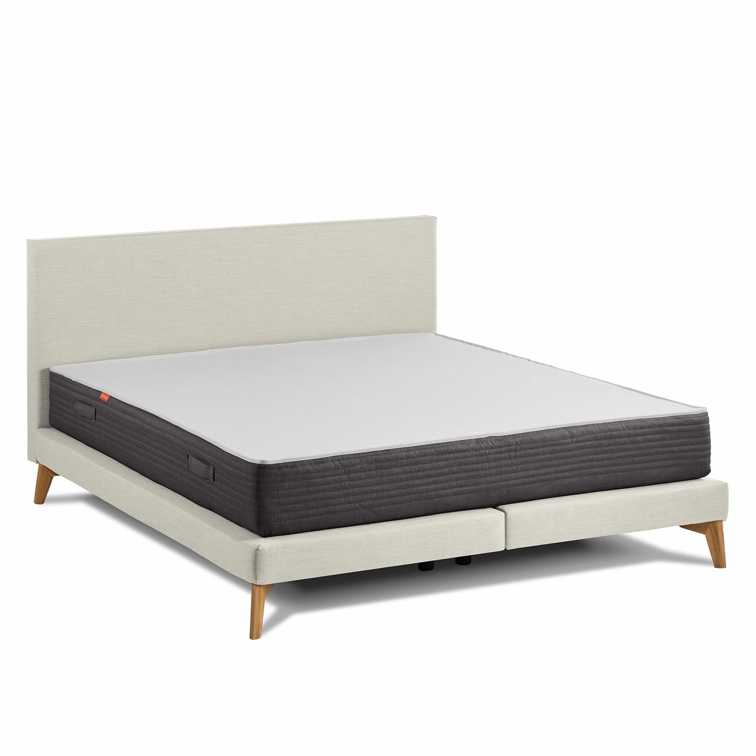 SmoodSpring Bett I - Webstoff / Eiche massiv - Creme - 180 x 200cm – Bild 4