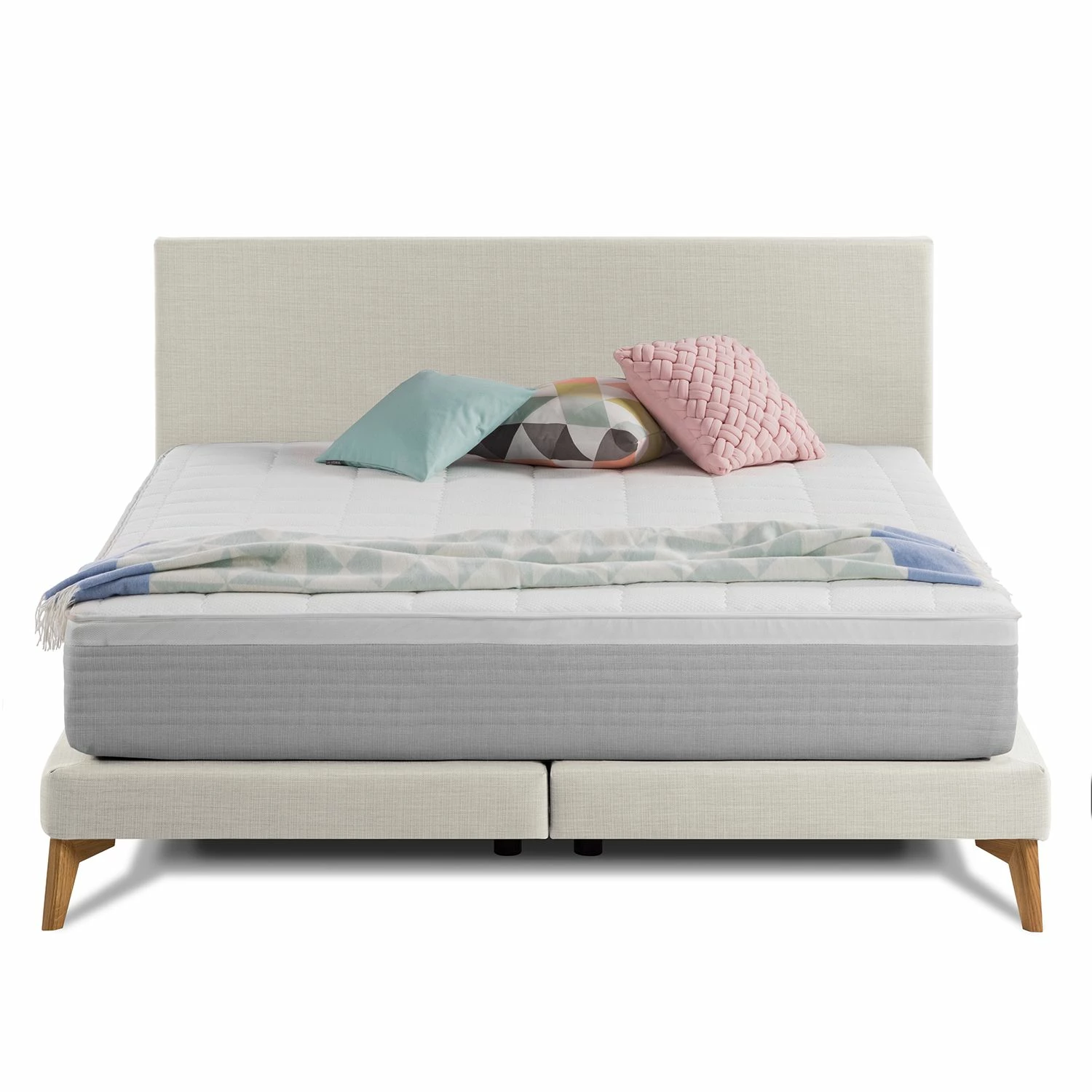 SmoodSpring Bett I - Webstoff / Eiche massiv - Creme - 180 x 200cm – Bild 5