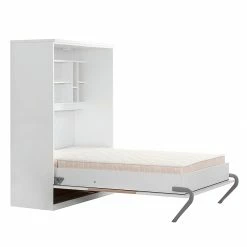Schrankbett KiYDOO smart - Weiß / Eiche Sonoma Dekor - 110 x 205cm - Kaltschaummatratze